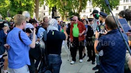 Elderly Man Arrested at Protest in Support of Recently Proscribed Group Palestine Action. Parliament Square, London, UK 09/08/2025