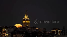 Time-lapse video shows full moon shines over Istanbul's iconic Galata Tower