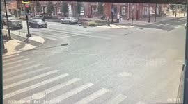 Ambulance overturns in collision with car in Cherepovets, Russia