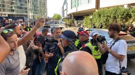 UK: Pro- And Anti- Migrant Protesters Outside Britannia International Hotel In Canary Wharf