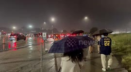 Torrential rain and lightning at American Family Field in Milwaukee, Wisconsin