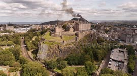 Drone footage of Arthur's Seat in Edinburgh on fire