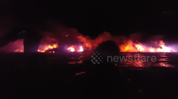 Amazing footage of massive lava flow hitting the ocean