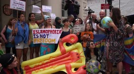 Women protest against 'burkini ban' in front on French embassy