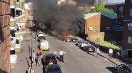 Car on fire in Hoxton with explosions