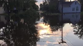 Beautiful sun reflection in flood water