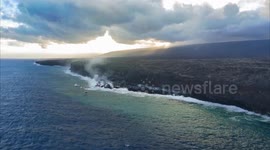 Newsflare Edit - Beautiful footage of lava hitting in the ocean in Hawaii