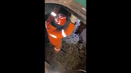 This is what the anchor chain locker of a container ship looks like