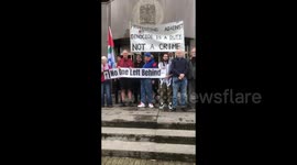 UK: Mick Napier speaking on the steps of Glasgow Sheriff court during Pro-Palestine demonstration
