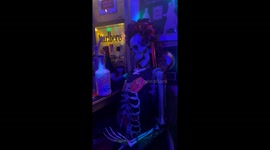 Skeleton's excited wait for Halloween ends with a spooky party in the bar