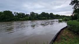 Milwaukee River reaches record high after heavy rainfall in Milwaukee, Wisconsin, US