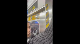 Commuters cram into train carriages during rush hour in Jakarta