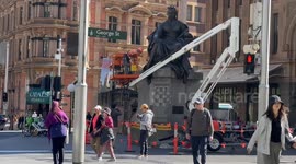 Queen Victoria Statue outside the QVB is worked on