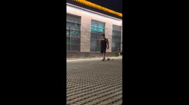 Man walks with empty leash as puppy chases in Shandong, China