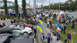 Pro-Ukraine demonstrators gather in Alaska ahead of Trump–Putin meeting