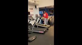 Gym fail: Man makes a wild jump onto the treadmill and goes flying off