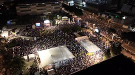Israel: DRONE - Protesters rally demanding hostage release in Tel Aviv