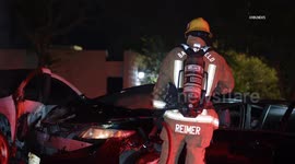 US, Bakersfield: Bakersfield Fiery Crash Threatens Structure