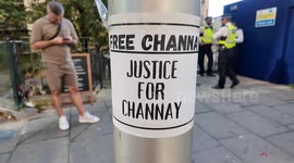 Protest signs around the Britannia Hotel In Canary Wharf supporting the lady who was arrested after an Illegal Immigrant entered into her blind bedridden sisters home.