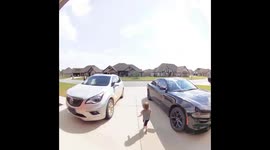 Excited little boy runs to parents and accidentally gets hit by the car door
