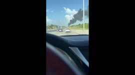 Fiery tanker truck crash on Hwy 90 in Houston, Texas, USA