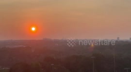 Sunrise with wildfire haze in Cambridge, Massachusetts, USA