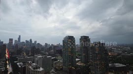 Storms with dark clouds and lightning in Chicago, Illinois