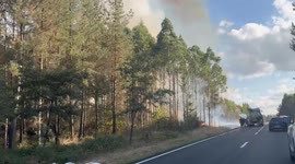 Agricultural Tractor with Water Tank Helps Neighbors Fight Wildfire Near Sarria on the Camino de Santiago