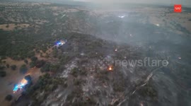 Drone footage shows areas affected by wildfires in Madrid, Spain