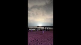 Perfect rocket launch moment by the beach in Rizhao, Shandong, China