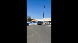 Hit-and-run spree ends in crash at restaurant in Woodland Hills, Los Angeles, California, USA