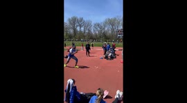 High jump mishap as athlete hits hurdle in Greenville, South Carolina