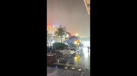 Bouncy castle blown down street during violent storm in China