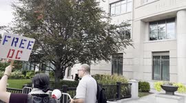 Protest outside the Heritage Foundation in Washington DC on Wednesday afternoon