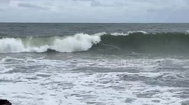 Waves build off in Long Beach Island, New Jersey, USA