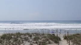 Large waves from Hurricane Erin reach Emerald Isle, North Carolina, USA