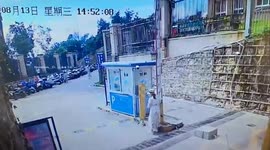 Brazen woman tries to dodge parking fee by forcing barrier open with her shoulder
