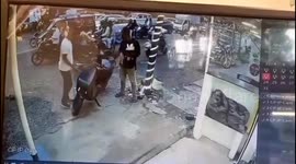Terrifying moment man falls through pavement in central India
