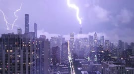 Lightning bolt strikes building during storm in Chicago, USA