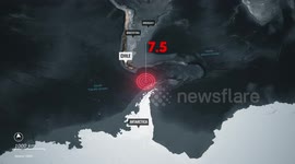 MOTION GRAPHIC - 7.5-magnitude earthquake strikes south of Chile, tsunami threat subsides