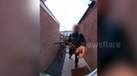 Deliveroo driver caught on doorbell camera riding off with the order