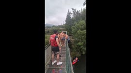 Unexpected bridge jump mishap in Asturias, Spain