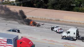 US, Los Angeles: Santa Clarita Sports Car Flips Burns Occupant in Interstate 5 Crash