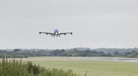 Airbus Emirates A380 with rare NBA livery landing at Manchester airport