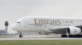 A beautiful rolling departure of Emirates A380 at Manchester Airport