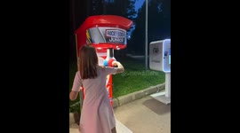 Girl accidentally punches child while playing boxing machine in Kostroma, Russia