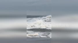 US: Powerful Waves Slam Robert Moses Beach Amid Stormy Conditions