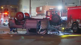 US, Los Angeles: Downtown Los Angeles Possible Hit-and-Run Rollover Crash