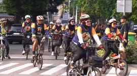 Hundreds of people cycling to commemorate World Orangutan Day in Jakarta