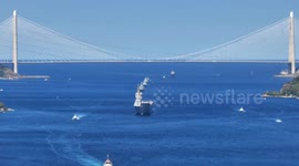 Türkiye: Türkiye’s TCG Anadolu drone carrier warship passes through Istanbul Strait